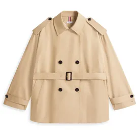 Tommy Hilfiger Curve Bikerjacke TOMMY HILFIGER CURVE "CRV COTTON SHORT TRENCH", Damen, Gr. 48, beige, Web, Obermaterial: 100% Baumwolle, unifarben, regular fit normal, Jacken, in großen Größen