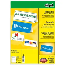 Sigel Tischkarten A4 185g/qm hochweiß VE=20x40 Stück
