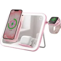 forcell Forcell, 3-in-1 Magnetische Ladestation MagSafe und Qi2 mit LED-Spiegel 15W, Rosa