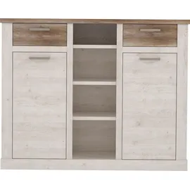 Forte Highboard 159,6 x 128,3 x 41,3 cm Weiß / Antikeiche