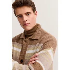 Bugatti Cardigan "Regular Fit", Herren, Gr. XL, 20, beige, Strick, 47% Polyacryl, 21% Polyamid, 16% Alpaka, 16% Wolle, gestreift, regular fit, Rippbündchen, Strickjacken, gestreift mit Knopfleiste & Kragen