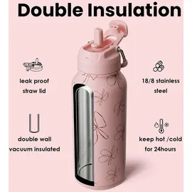 luxuskollektion Edelstahl Trinkflasche 1L Strohhalm, Isolierflasche