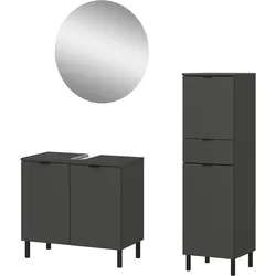 Badmöbel-Set GERMANIA "GW-Arcena", grau (graphit), B:109cm H:200cm T:34cm, Spanplatte, Glas, Kastenmöbel-Sets, gespiegelt montierbar