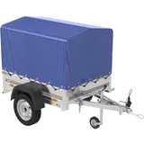 UNITRAILER PKW Anhänger 150 Kipp, 150x106 cm, mit Blauer Hochplane, Hochspriegel und Stützrad - Anhänger Aufbau, Auto Anhänger