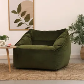 I.C.O.N. icon Sitzsack Sessel für Erwachsene, Olivgrün, Flauschiger Samtstoff, Riesen Sitzsack Samt mit Füllung, Bean Bag Chair, Bequemer Sessel Wohnzimmer, Hocker, Sitzsäcke, XXL Sitzsäcke