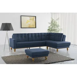 Ecksofa SIT & MORE "Orient 5 L-Form", blau, B:298cm H:90cm T:198cm, 100% Polyester, Sofas, mit Strass-Stein, wahlweise mit Bettfunktion und Bettkasten