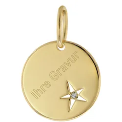 trendor 41180 Gravur Anhänger mit Diamant Gold auf Silber 925 Ø 15 mm