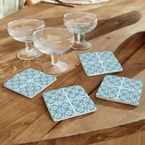 Queence Getränkeuntersetzer Blau Weiß Mosaik Fliesen Steine, Set, 4-tlg., Mosaik Set Topfuntersetzer Naturstein Untersetzer 10x10x1cm beige|blau