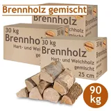 Flameup Kaminholz Brennholz Kaminholz gemischt 5 - 500 kg Holz Hartholz Weichholz 25 cm, 90 kg