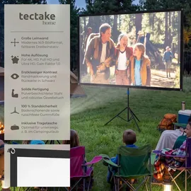 Tectake tectake® Beamer-Leinwand für 4K HD, Ultra HD und Full HD, Gain-Faktor 1,0, reißfester Terylenestoff, faltenfrei gespannt, Format 16:9, 80“ Zoll 203cm Stativ höhenverstellbar klappbar
