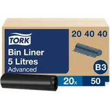 TORK Müllsäcke 5 L Schwarz LDPE (Polyethylen niedriger Dichte) 20 Rollen à 50 Stück