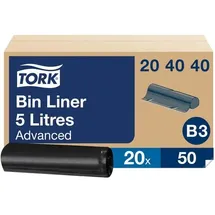 TORK Müllsäcke 5 L Schwarz LDPE (Polyethylen niedriger Dichte) 20 Rollen à 50 Stück