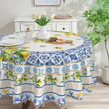 cusugbaso Runde Tischdecke, Zitrone, 152,4 cm, mediterraner Sommer für Zuhause, wasserabweisend, Zitronen-Tischdecke, Sommerdekoration für Zuhause, Tisch, Party