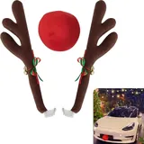 CaiTang Auto Weihnachten Rentier, Weihnachtendeko Geweih Auto, Weihnachtsdeko Auto Plüsch Rudolph, Rentier Kostüm Auto Deko mit Roter Nase, Geeignet für die Dekoration Von Autos, Lkws und Lieferwagen