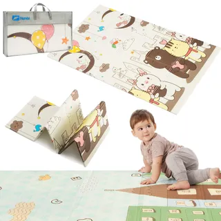 HUMBI Spielmatte Baby, Krabbelmatte, XPE Schaumstoff, Doppelseitig, Flatbar, Wasserdicht, Extra Größe, Teppich Babymatte, Rutschfest, 120x180 (Stadt, Nacht, Tiere)