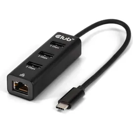 Club 3D USB Typ-C 3.2 Gen1 auf 3 Port USB Typ-A Hub mit Gigabit Ethernet