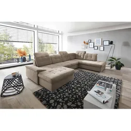 Livetastic Wohnlandschaft, Taupe, Uni, 6-Sitzer, Ottomane rechts, U-Form, 330x212 cm, Made in EU, Liegefunktion, seitenverkehrt erhältlich, Schlafen auf Sitzhöhe, Rücken echt, Armteil links, Wohnzimmer, Sofas - 2 Jahre Gewährleistung - mind.