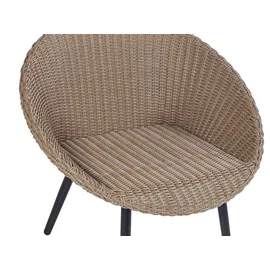 Beliani Bistro Set natürlich Rattan für 2 Personen mit Auflagen Hellbeige 70x82x75