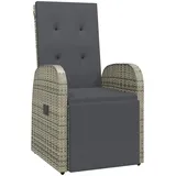 vidaXL Gartensessel Verstellbar mit Kissen Grau Poly Rattan