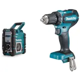 Makita DMR112 Akku-Baustellenradio 7,2 V - 18 V mit DAB+ und Bluetooth (ohne Akku, ohne Ladegerät), türkis & DDF485Z Akku Bohrschrauber 18 V (ohne Akku, ohne Ladegerät), Blau, Silber