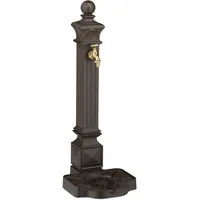 Relaxdays Standbrunnen antik, mit Wasserhahn & Becken, HxBxT: 82 x 29 x 33 cm, Wasserzapfsäule Garten, Terrasse, braun