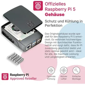 BerryBase Raspberry Pi 5 Starterkit, 64GB microSDHC inkl. Pi OS, Gehäuse, Netzteil, HDMI-Kabel und Zubehör - RAM: 4GB - Farbe: schwarz