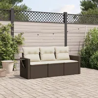 Faroom Balkon Sofa mit Stauraum Gartensofa 3 Sitzer Lounge Sofa Outdoor Rattansofa Sitzecke Balkon Lounge Klein Couch Gartenlounge Polyrattan Balkonmöbel Braun 3-tlg-Type-A273