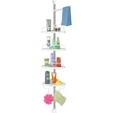 Badezimmer Eckregal, 4 Etagen Edelstahl Dusche Rack Caddy Badezimmer Teleskop Regal Organizer-Einheit Ordentlich Korb mit Haken, Höhe verstellbar 105-310 cm