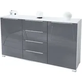 Vladon Sideboard 138,5 x 75,5 x 35 cm Weiß matt / Grau Hochglanz