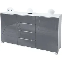 Vladon Sideboard 138,5 x 75,5 x 35 cm Weiß matt / Grau Hochglanz