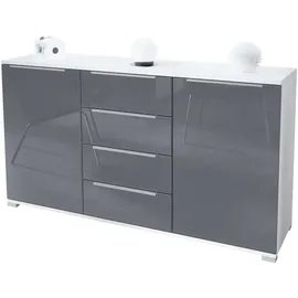 Vladon Sideboard 138,5 x 75,5 x 35 cm Weiß matt / Grau Hochglanz
