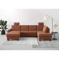 Wohnlandschaft HOME AFFAIRE "Summer U-Form", rosa (kupfer), B:314cm H:91cm T:170cm, 95% Polyester, 5% Polyamid, Sofas, Wohnlandschaft, mit oder ohne Bettfunktion und Bettkasten, wengefarbene Holzfüße