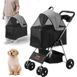 VEVOR Hundebuggy 79x46x102cm Hundewagen 16kg Tragfähigkeit Faltbar Hundetrolley Aluminium-Rahmen 600D Oxford-Gewebe Nylon-Netzfenster 4 EVA-Räder Hundebox Tierbuggy Katzenbuggy Haustier Transport