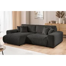 s-style möbel Mollis - Ecksofa mit Schlaffunktion und Bettkasten aus Dunkelgrau Plüschcord mit schöner Sitzkomfort - 2 Jahre Gewährleistung - mind. 14 Tage Rückgaberecht - Grau