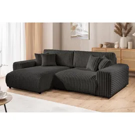s-style möbel Mollis - Ecksofa mit Schlaffunktion und Bettkasten aus Dunkelgrau Plüschcord mit schöner Sitzkomfort - 2 Jahre Gewährleistung - mind. 14 Tage Rückgaberecht - Grau