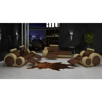 JVmoebel Chaiselongue Sofa Garnitur Leder & Textil Stoff + USB,Sofagarnitur 3+Chaise+1, Made in Europa braun
