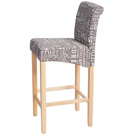 Mendler 2er-Set Barhocker HWC-C33, Barstuhl Tresenhocker, Holz ~ Schriftzug, grau, helle Beine, Stoff/Textil
