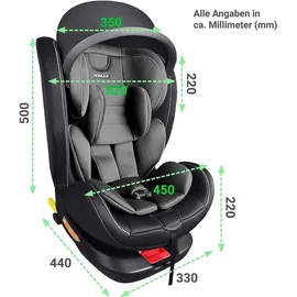 XOMAX XZ-16 Kindersitz drehbar 360° mit ISOFIX und Liegefunktion I mitwachsend I 0-36 kg, 0-12 Jahre, Gruppe 0/1/2/3 I 5-Punkt-Gurt und 3-Punkt-Gurt I Bezug abnehmbar, waschbar I ECE i-Size 129R