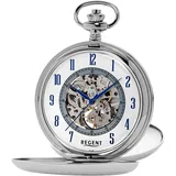 Taschenuhr REGENT "P705-19387749" Taschenuhren silberfarben (edelstahlfarben) Damen Herren, Handaufzug, Acrylglas, skelettiertes Zifferblatt, Geschenkidee