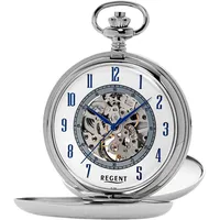 Taschenuhr REGENT "P705-19387749" Taschenuhren silberfarben (edelstahlfarben) Damen Herren, Handaufzug, Acrylglas, skelettiertes Zifferblatt, Geschenkidee