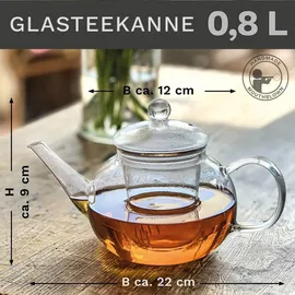 Creano Teekanne aus Glas 0,8l - Glasteekanne mit Glas-Sieb und Deckel - ideal zur Zubereitung von losen Tees - tropffrei