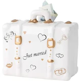 Moderne Spardose Sparschwein Just Married für Hochzeit aus Keramik weiß 15x11 cm
