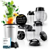 GOURMETmaxx Mr. Magic Power Pro Mixer 400 Watt | Smoothie Maker mit to go Deckel | Standmixer mit Mixbecher & Frischhaltedeckel zum Aufbewahren | Blender mit Zubehörset XL für Shakes, Smoothies etc.