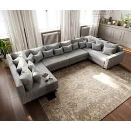 DeLife Wohnlandschaft Clovis XL Hellgrau Strukturstoff Modulsofa Armlehne