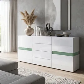 Vladon Sideboard 177 x 75 x 39 cm Weiß Hochglanz