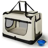 Juskys Hundetransportbox Lassie XL (beige) faltbar mit Decke, - 56x81x58 cm Hundetasche Hundebox