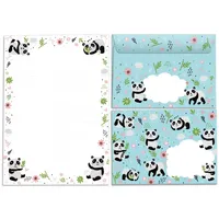 Junapack Briefblock mit Umschlag für Kinder Panda Tiere Briefpapier-Set