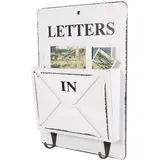 HERCHR Holz Briefkasten mit Schlüsselhaken, Retro Wandhalterung Schlüsselhalter Mail Holder Organizer Wanddekoration für Eingangsbereich Home Decoration[Weiß]
