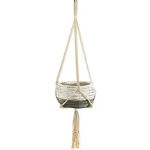 Kobolo Blumenampel Pflanzampel Chipwood rund grau weiß mit Folie) beige|grau