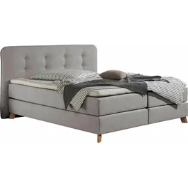 Home Affaire Boxspringbett HOME AFFAIRE "Cecina", grau (silbergrau), B:202cm L:210cm, Struktur fein (100% Polyester), Komplettbetten, Boxspringbett, in 5 Breiten, 3 Ausführungen, 2 Härtegrade, Knopfheftung, Topper